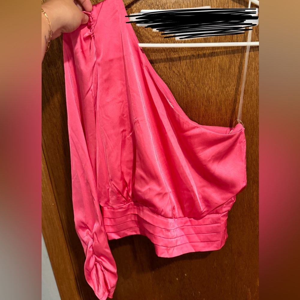 SO Fuchsia Satin Blouse - One shoulder